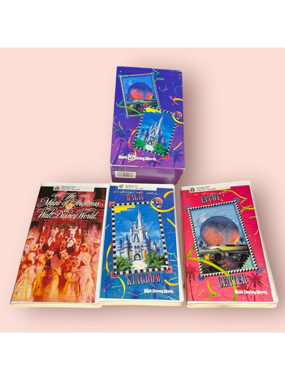 3 TAPE BOX SET Disney World Attractions VHS Magic Kingdom Epcot Christmas Vtg